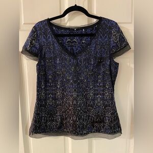 Real silk top, Elie Tahari, blue, black
